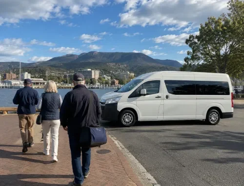 Maxi taxi transport for Hobart shore day planning from Macquarie Wharf to local attractions.